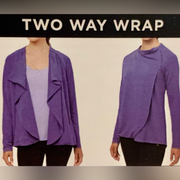 Copper Fit Sweaters - Copper Fit Two Way Infused Wrap Size XL Long Sleeves Zipper Button Purple Travel